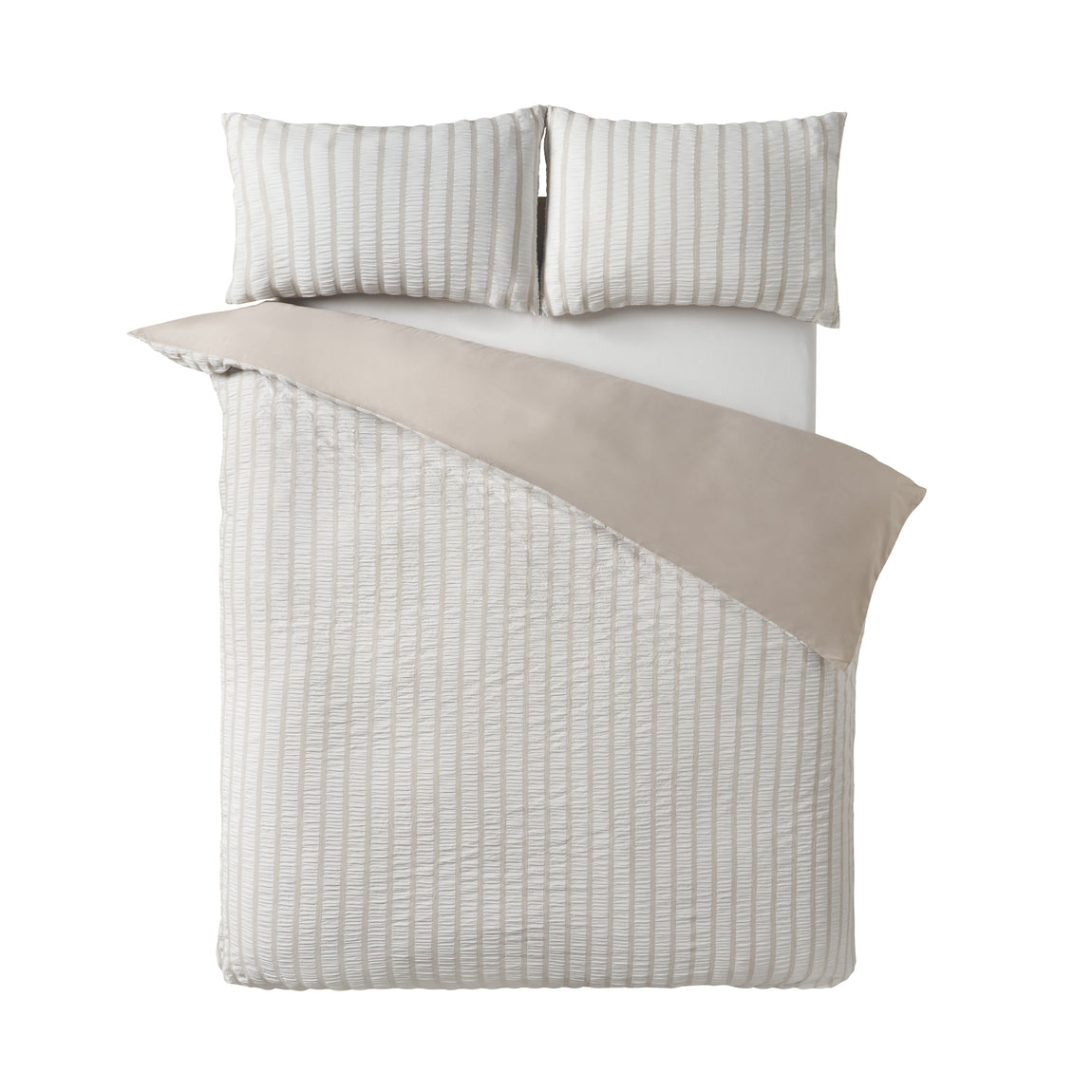 Catherine Lansfield So Soft Seersucker Stripe Duvet Cover Bedding Set Natural