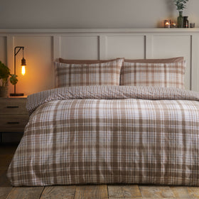 Catherine Lansfield Brushed Hamish Check Duvet Cover Bedding Set Natural