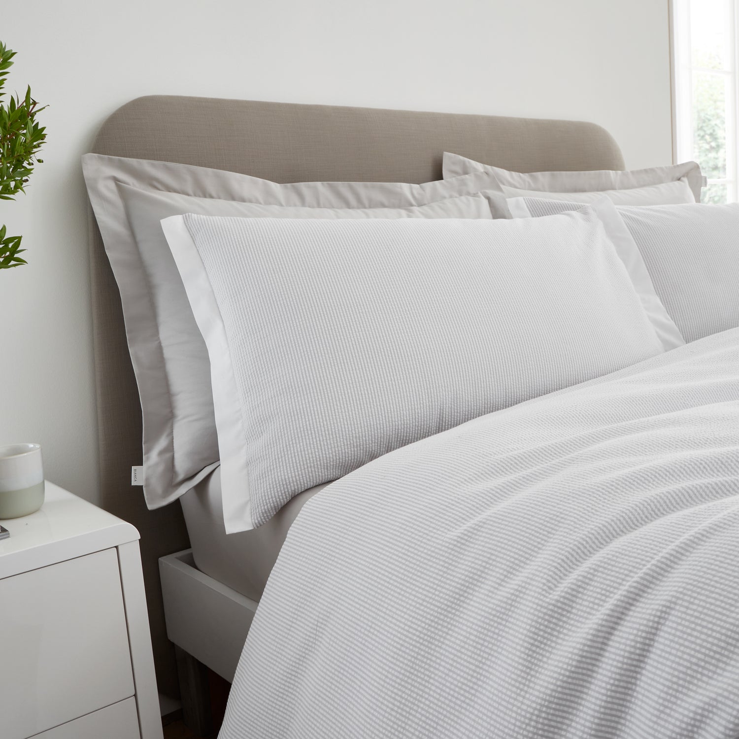 Bianca Seersucker Woven Stripe Duvet Cover Bedding Set Grey