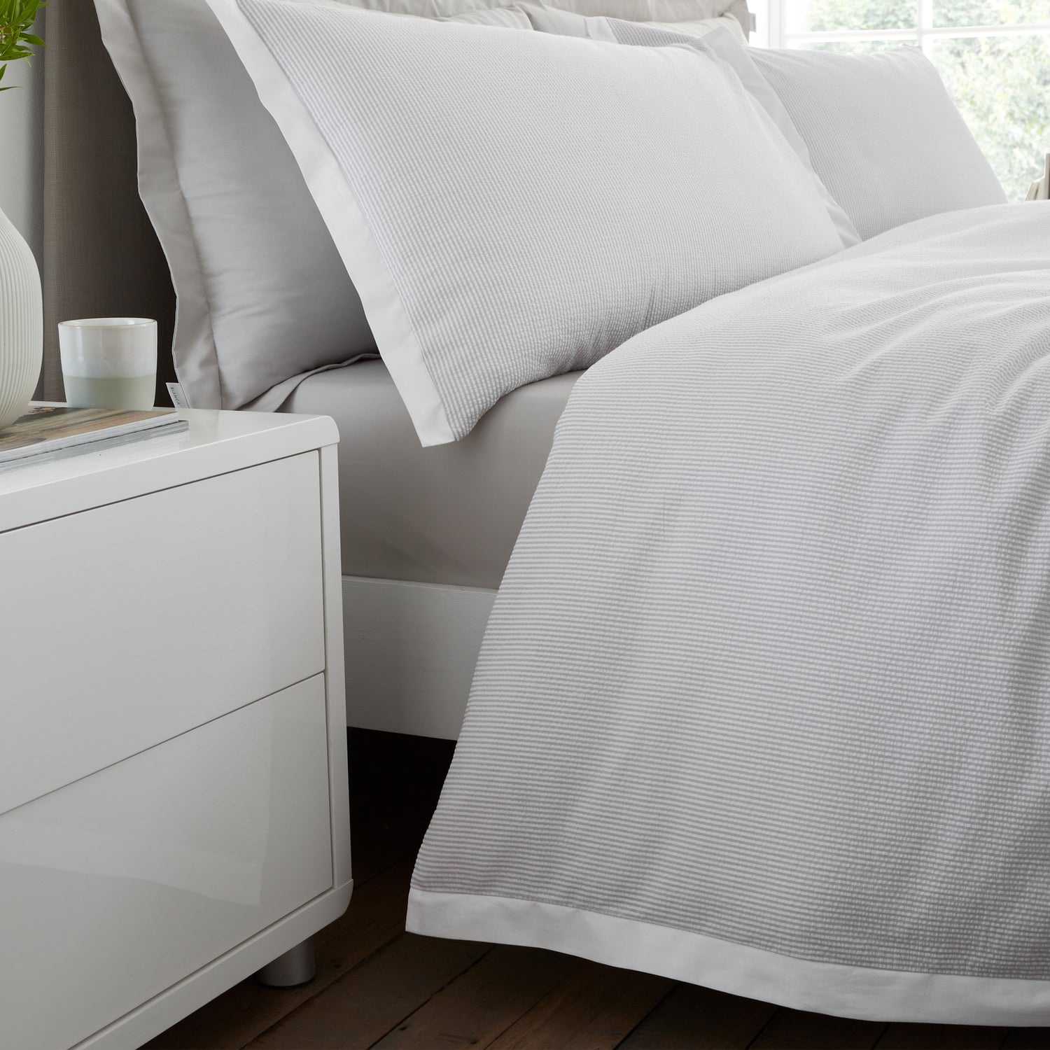Bianca Seersucker Woven Stripe Duvet Cover Bedding Set Grey