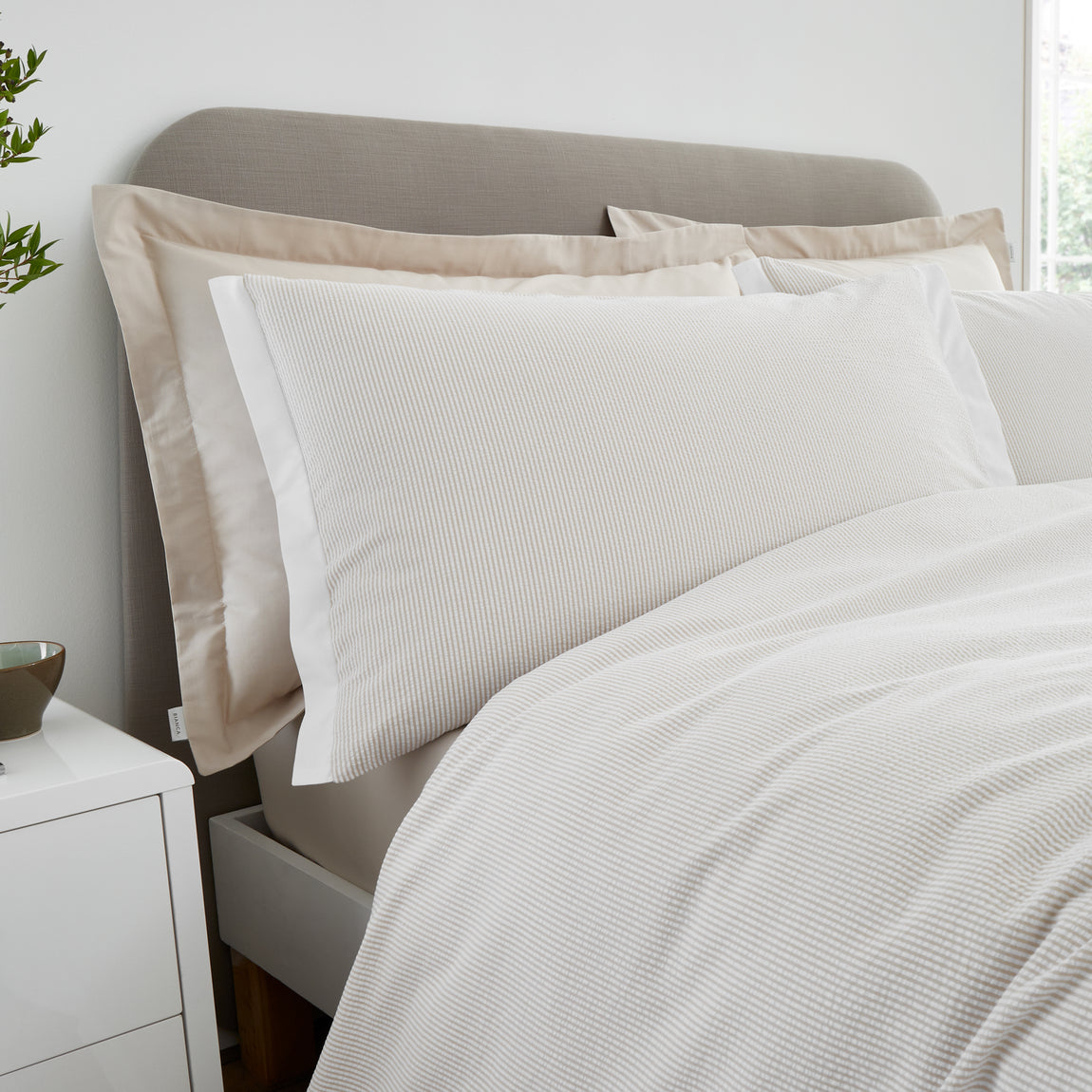 Bianca Seersucker Woven Stripe Duvet Cover Bedding Set Natural