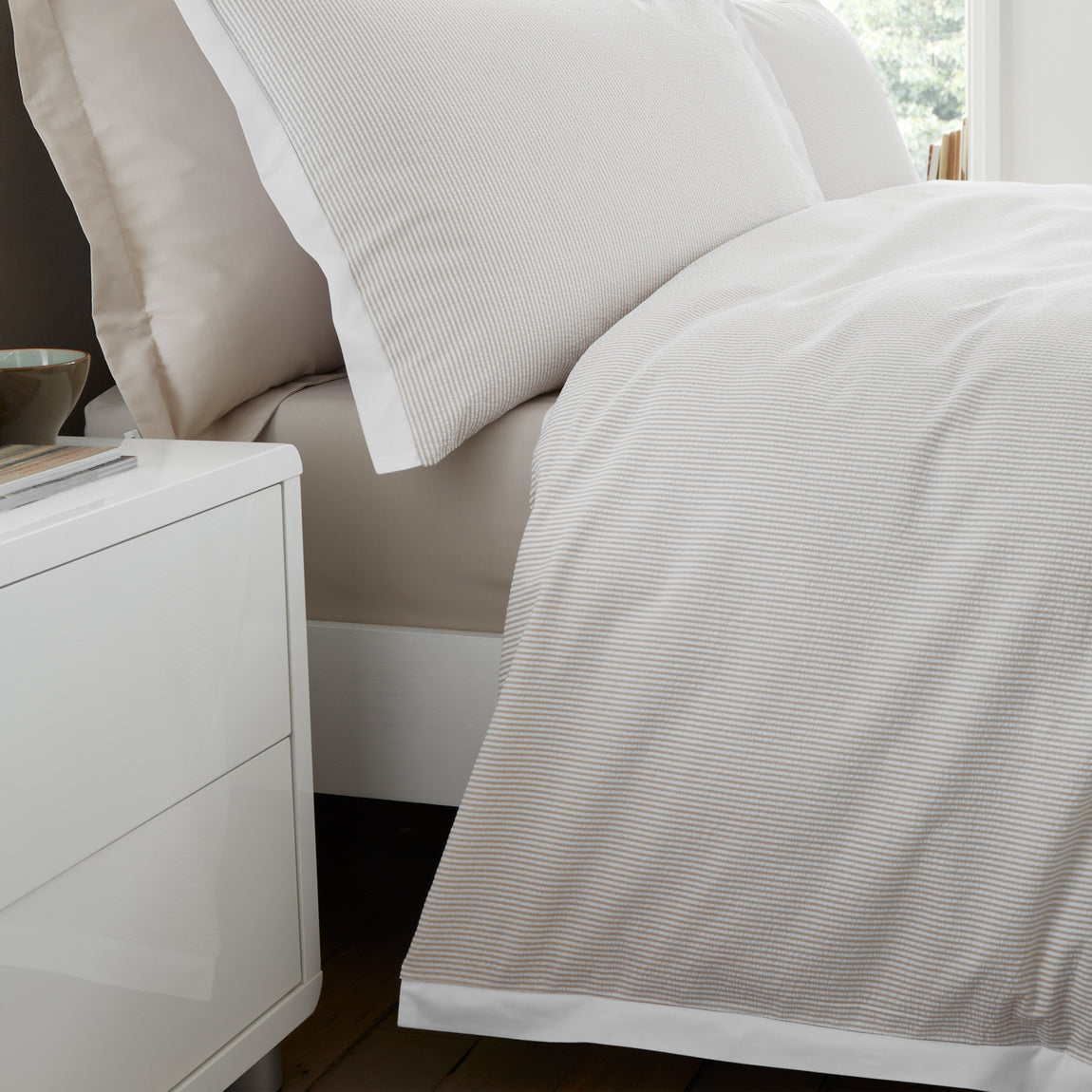 Bianca Seersucker Woven Stripe Duvet Cover Bedding Set Natural