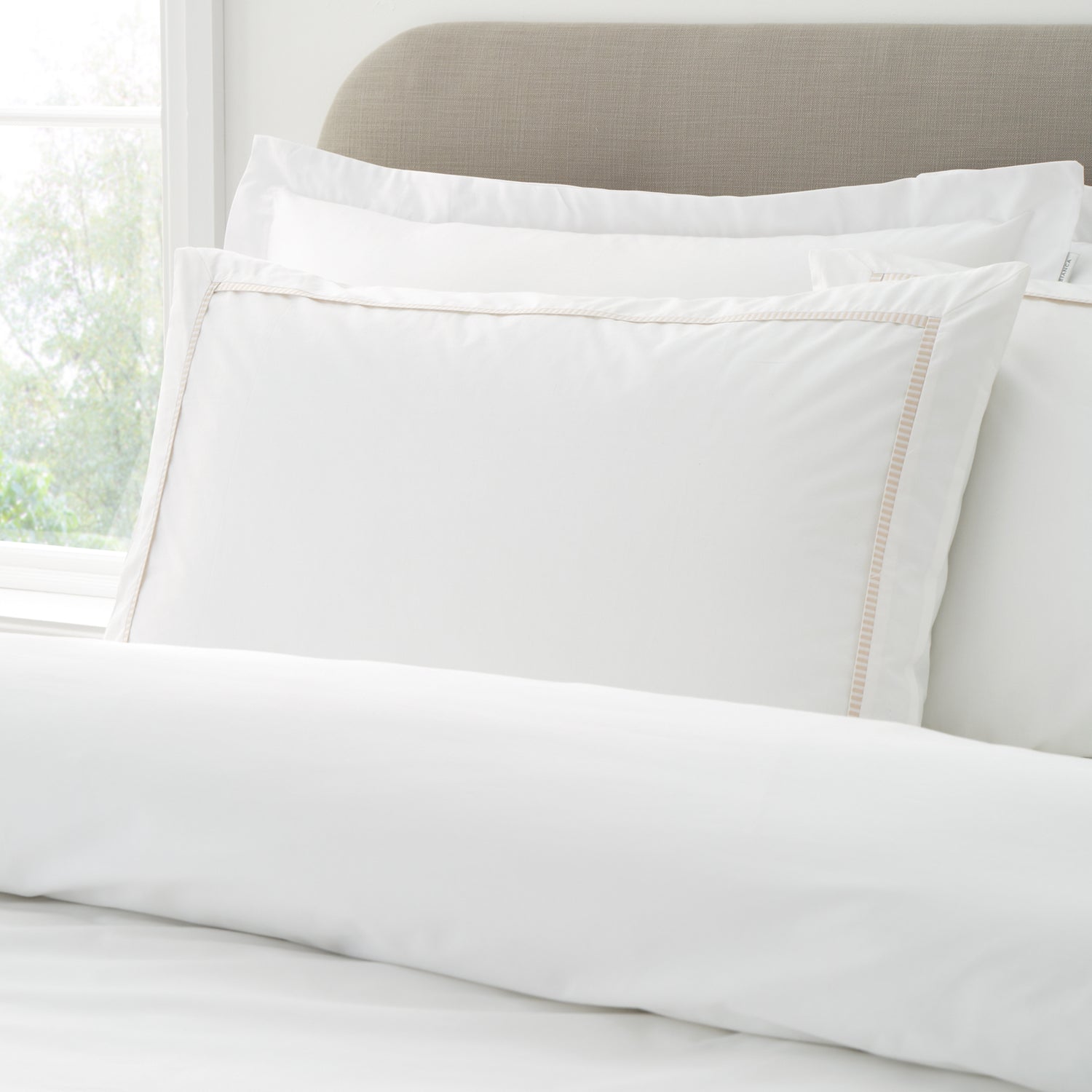 Bianca Contrast Trim Duvet Cover Bedding Set White Natural