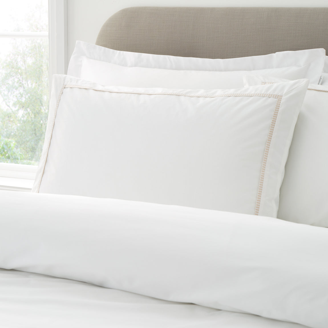 Bianca Contrast Trim Duvet Cover Bedding Set White Natural