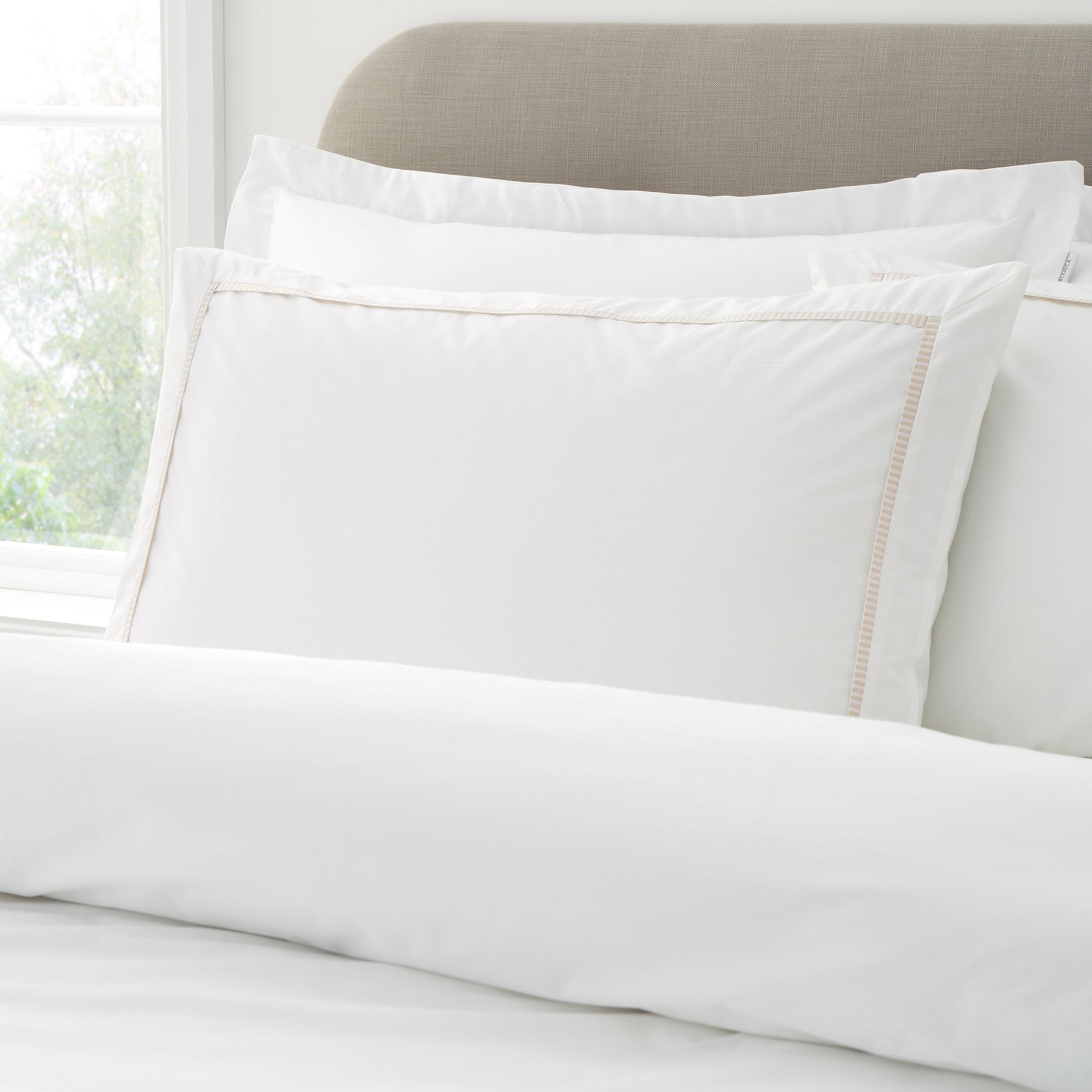 Bianca Contrast Trim Duvet Cover Bedding Set White Natural