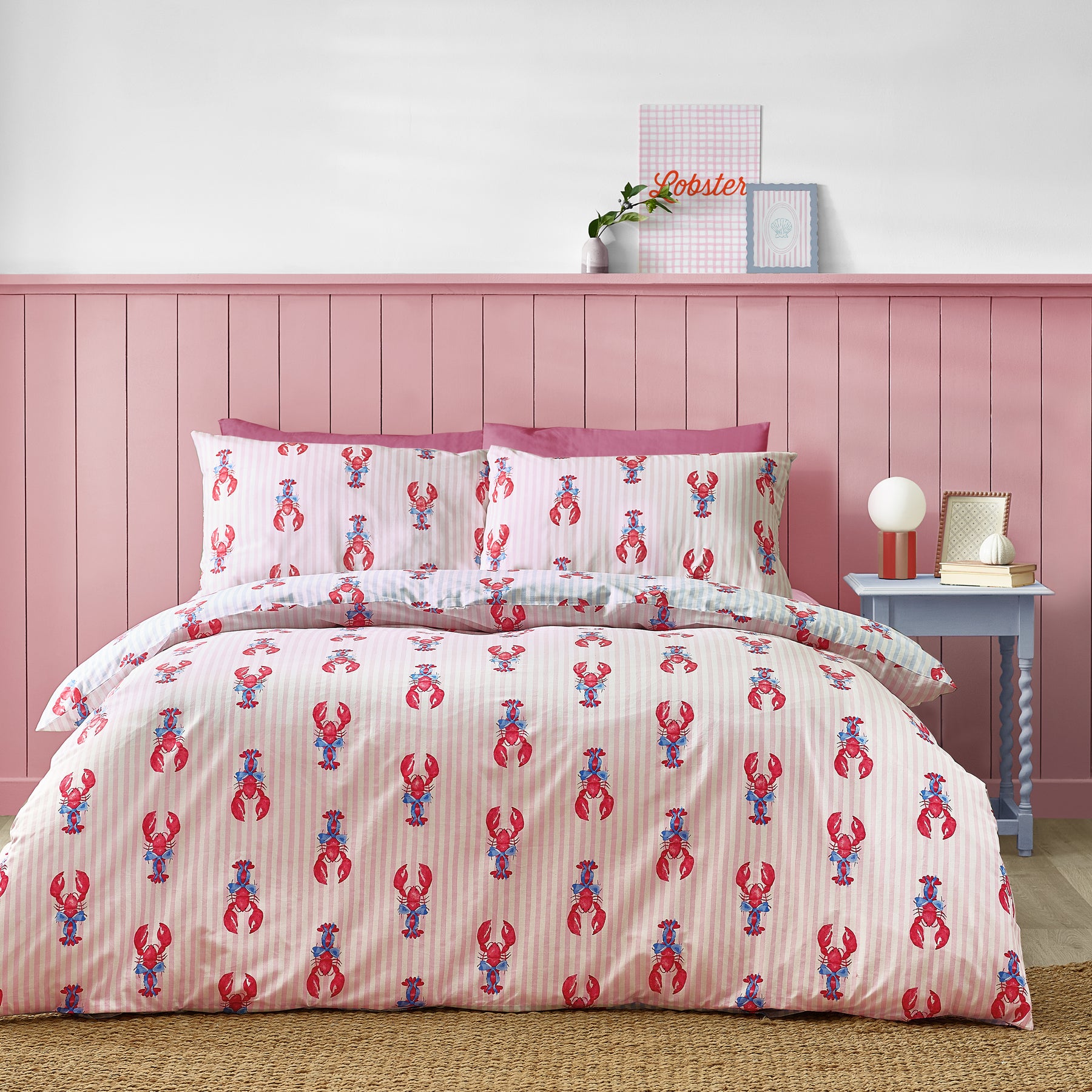 Sassy B Lobster Stripe Duvet Cover Bedding Set Pink Blue