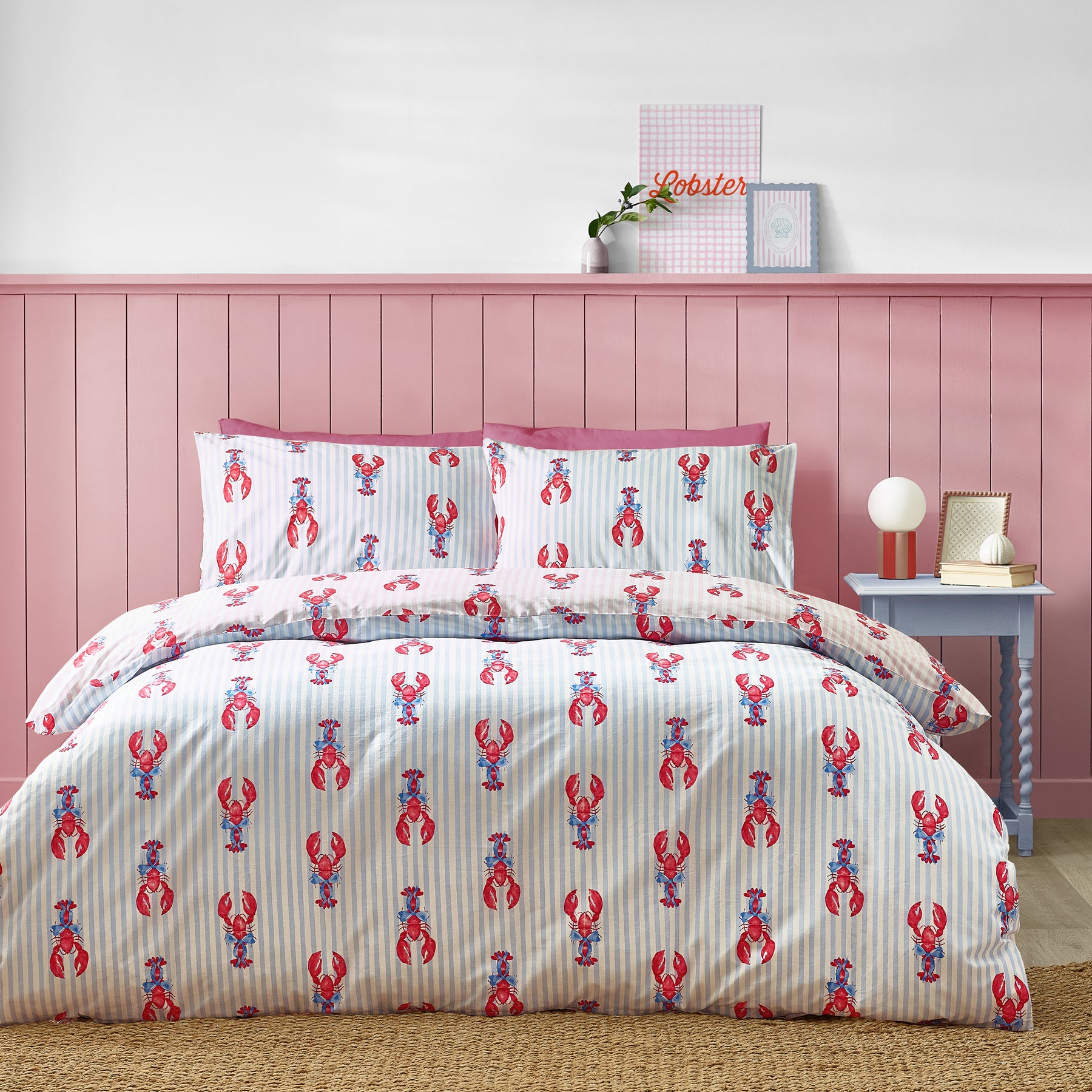 Sassy B Lobster Stripe Duvet Cover Bedding Set Pink Blue