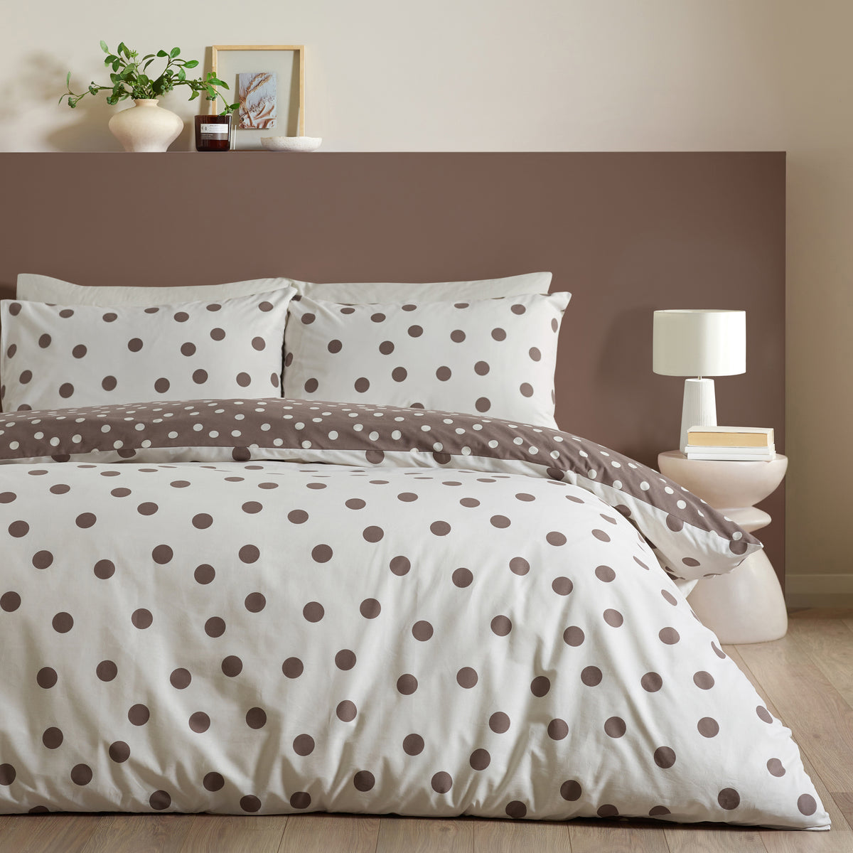 Catherine Lansfield Polka Dot Duvet Cover Bedding Set Chocolate