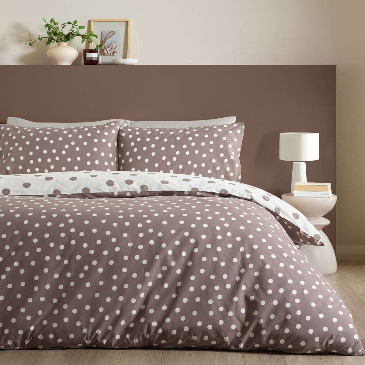 Catherine Lansfield Polka Dot Duvet Cover Bedding Set Chocolate
