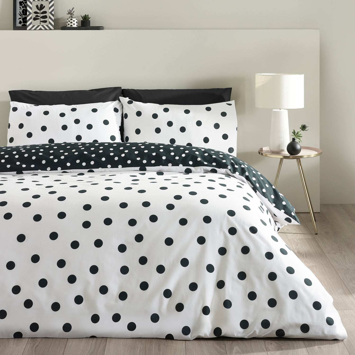 Catherine Lansfield Polka Dot Duvet Cover Bedding Set Black White