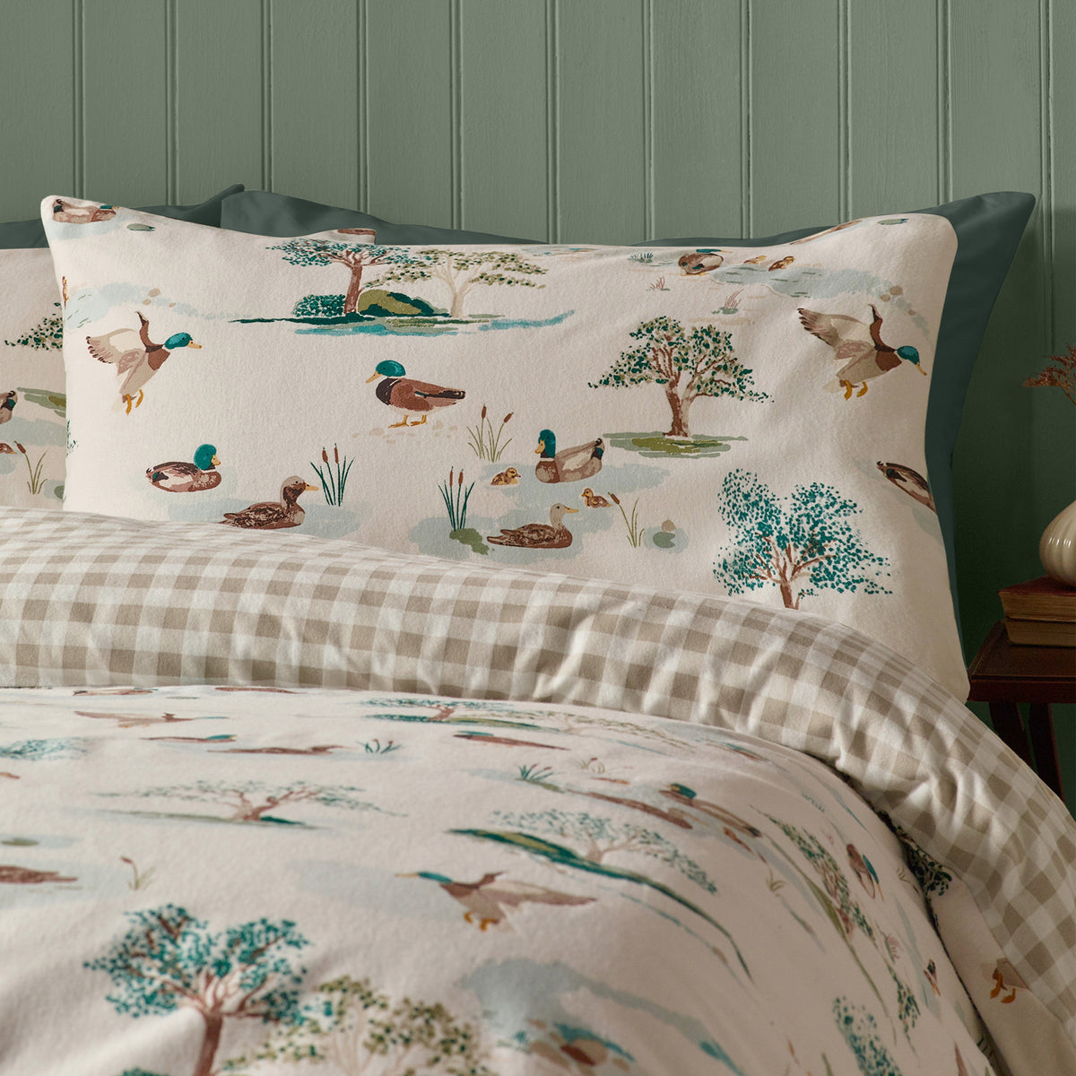 Catherine Lansfield Brushed Mallards Duvet Cover Bedding Set Cream