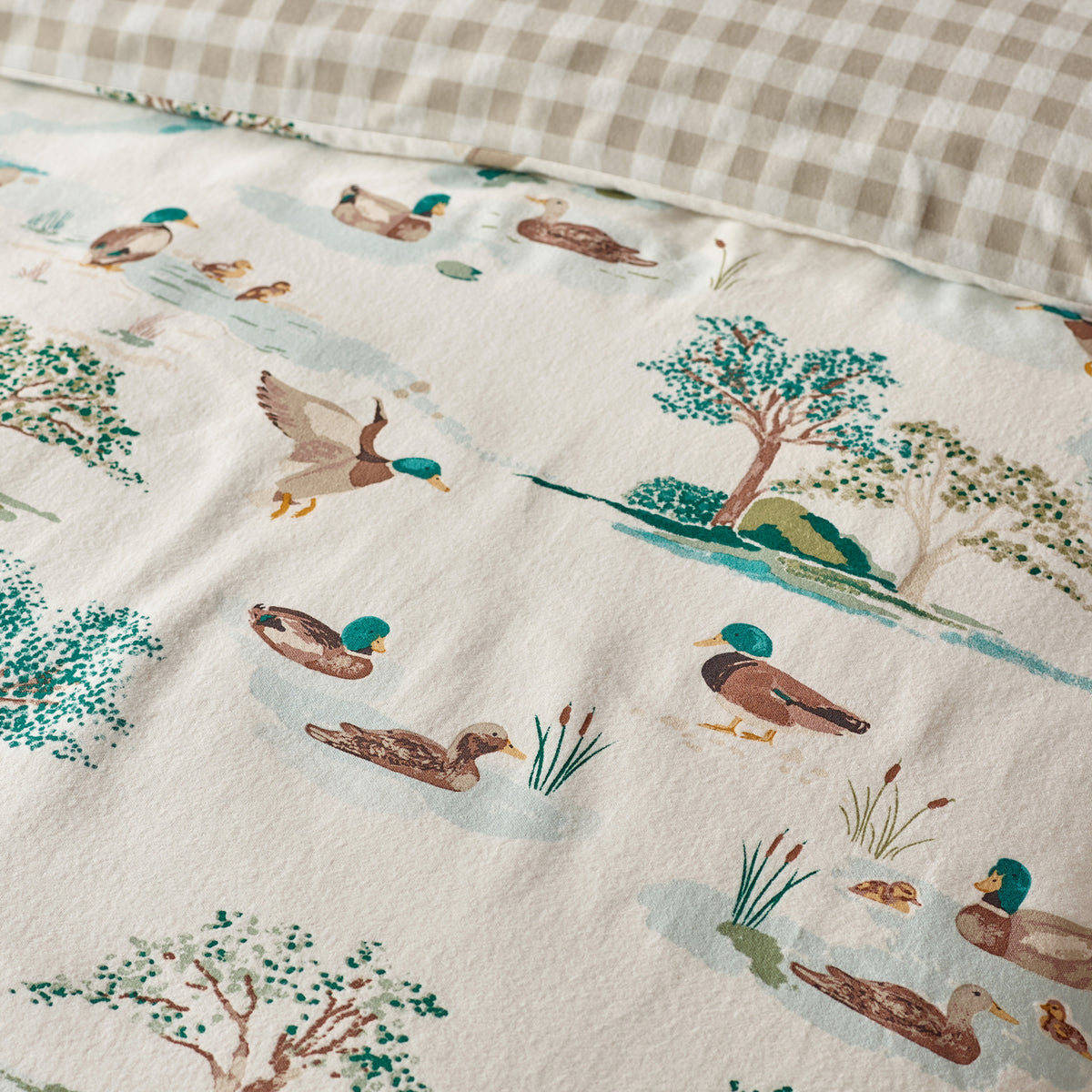 Catherine Lansfield Brushed Mallards Duvet Cover Bedding Set Cream