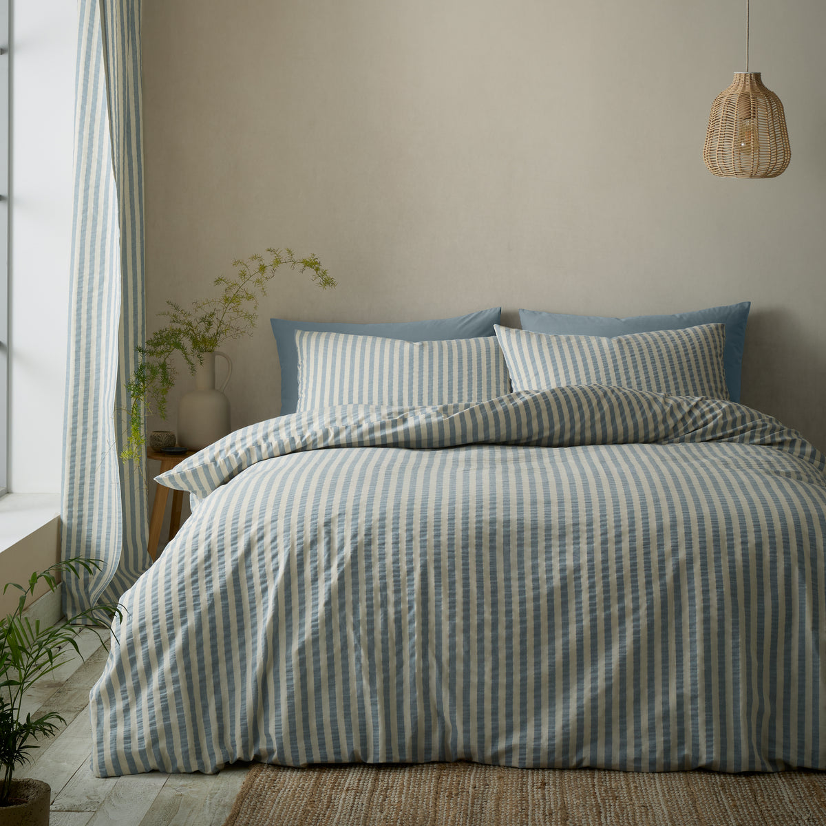 Pineapple Elephant Cotton Rich Woven Stripe Duvet Cover Bedding Set Blue