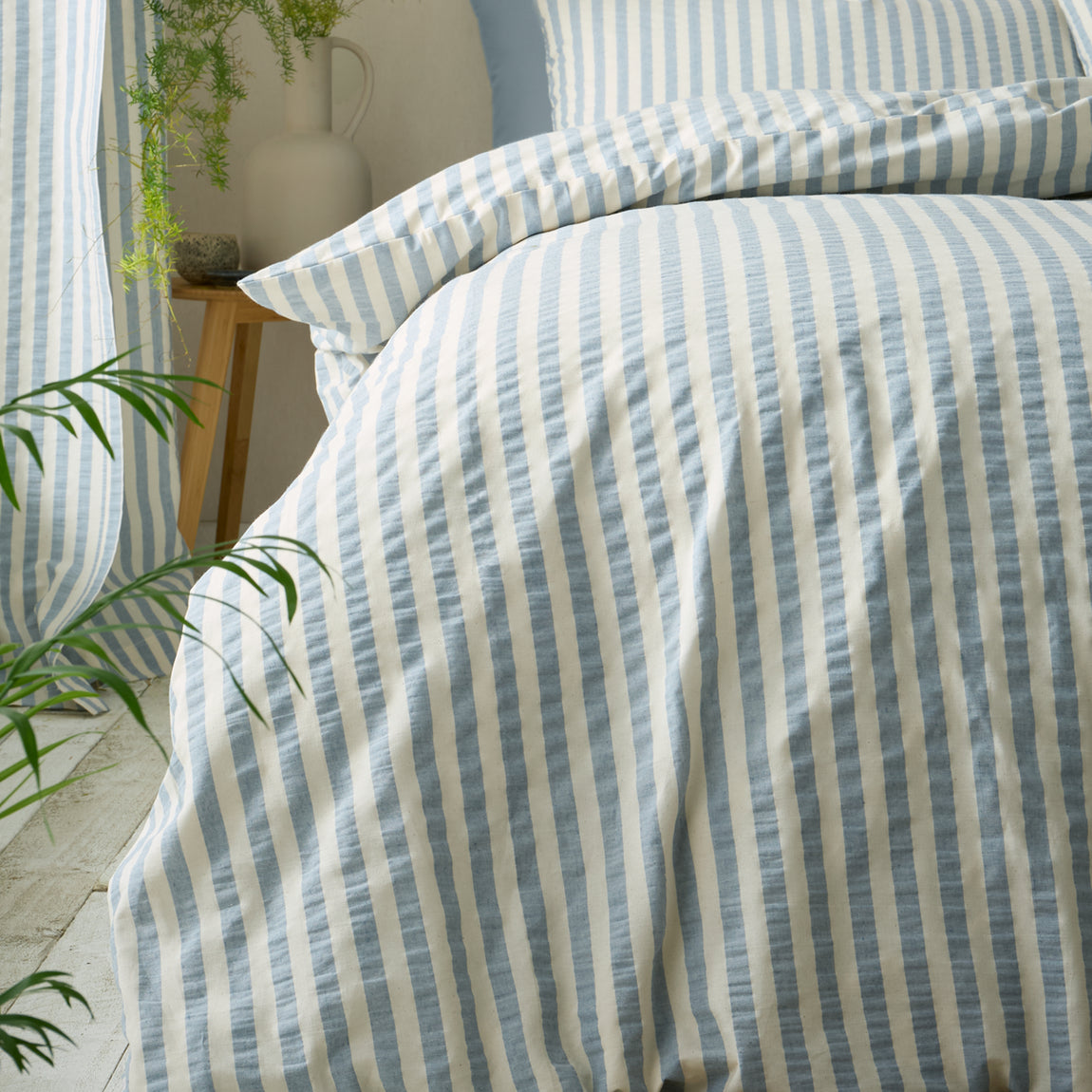 Pineapple Elephant Cotton Rich Woven Stripe Duvet Cover Bedding Set Blue