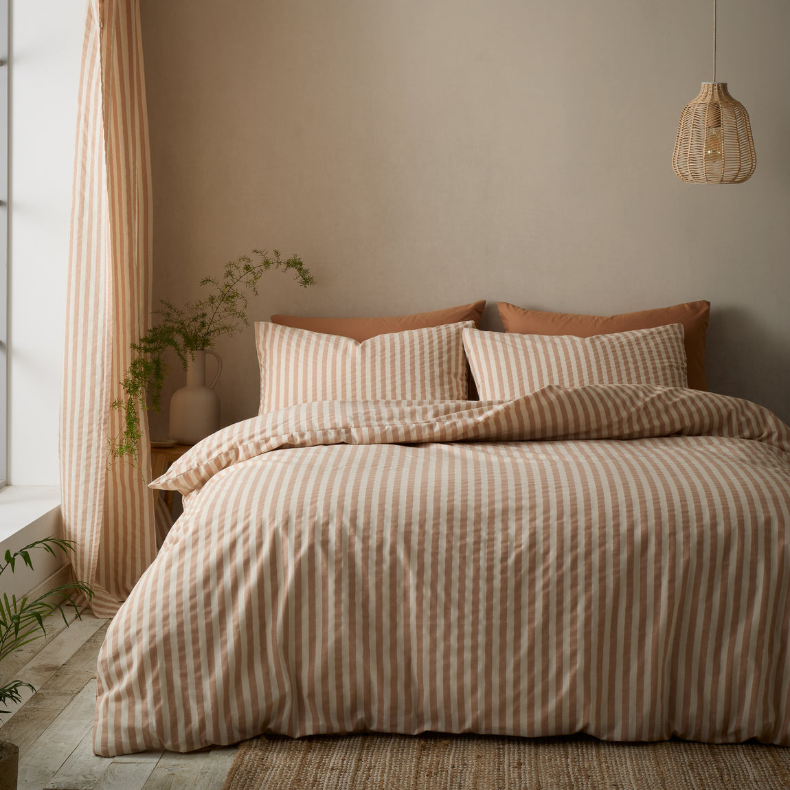 Pineapple Elephant Cotton Rich Woven Stripe Duvet Cover Bedding Set Clay