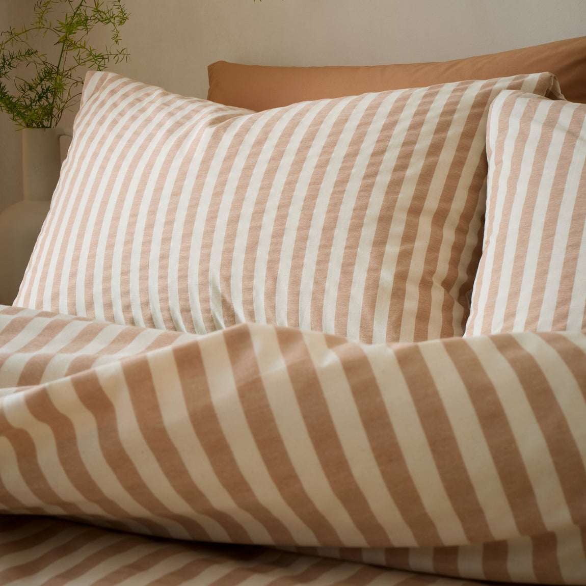 Pineapple Elephant Cotton Rich Woven Stripe Duvet Cover Bedding Set Clay