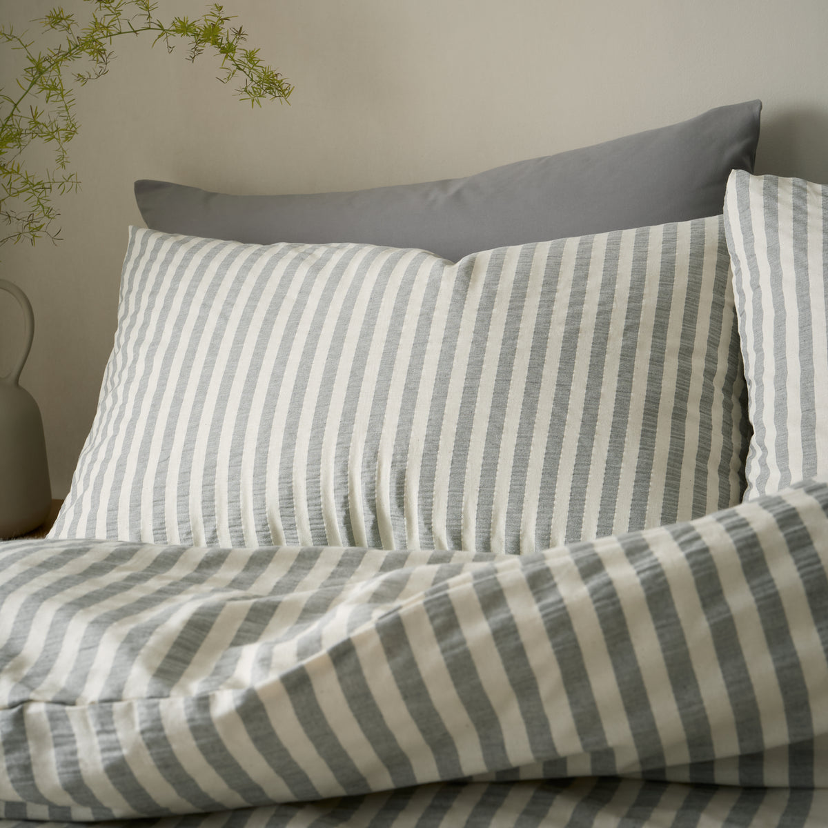 Pineapple Elephant Cotton Rich Woven Stripe Duvet Cover Bedding Set Grey