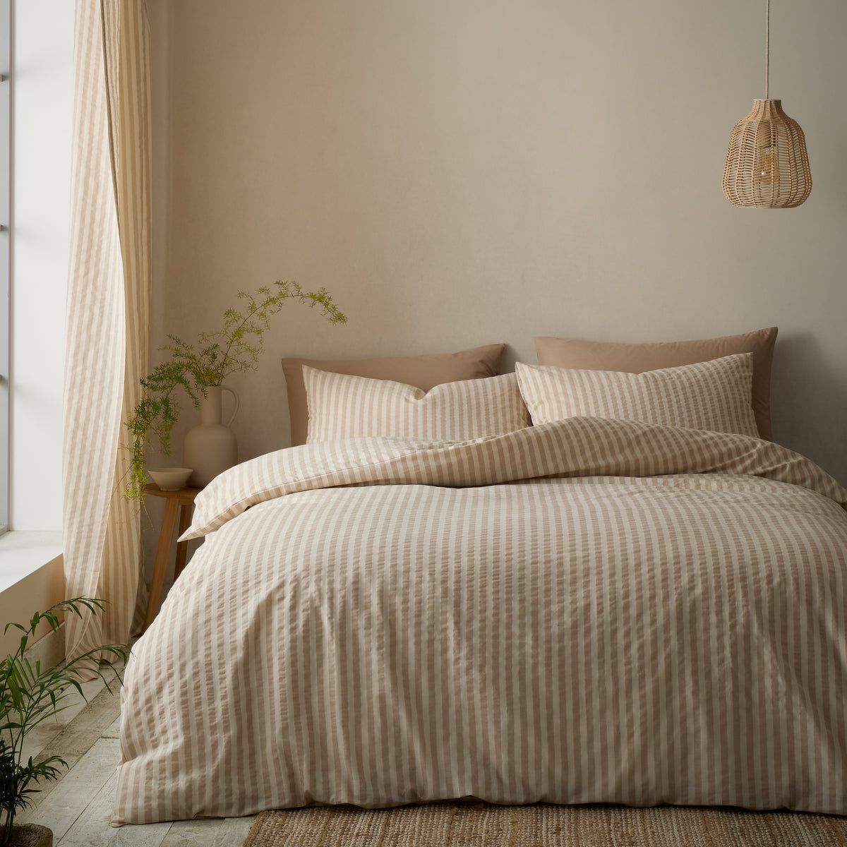 Pineapple Elephant Cotton Rich Woven Stripe Duvet Cover Bedding Set Natural
