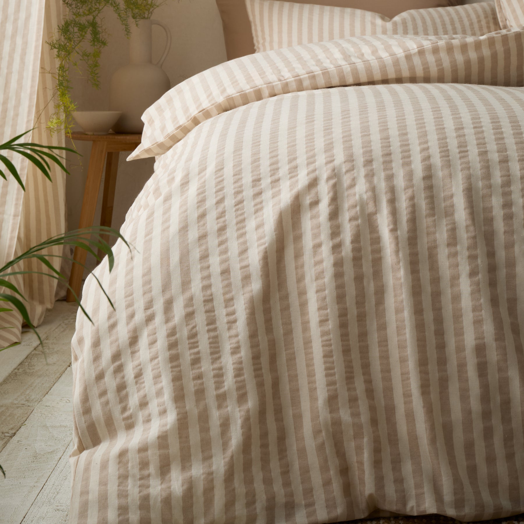 Pineapple Elephant Cotton Rich Woven Stripe Duvet Cover Bedding Set Natural