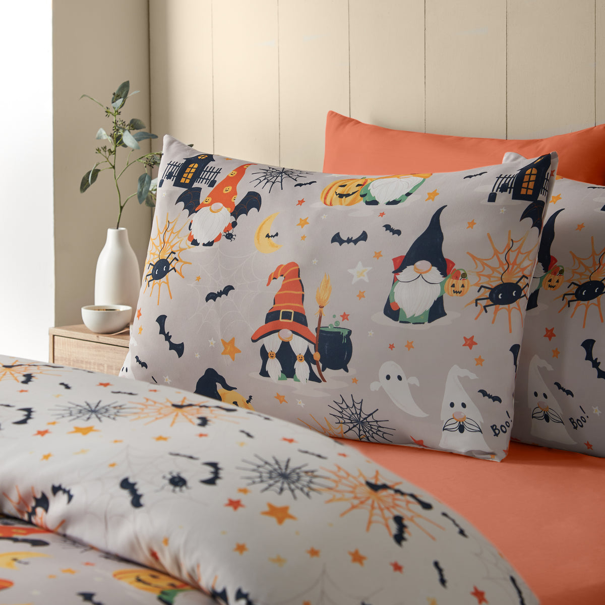 Catherine Lansfield Halloween Gonks Duvet Cover Bedding Set Natural