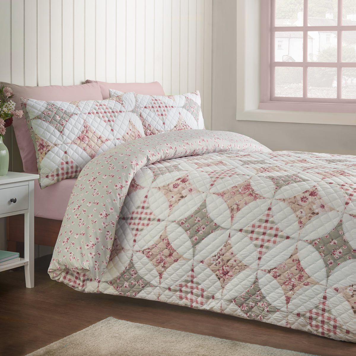 Catherine Lansfield Pinsonic Patchwork Duvet Cover Bedding Set Green