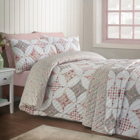 Catherine Lansfield Pinsonic Patchwork Duvet Cover Bedding Set Green