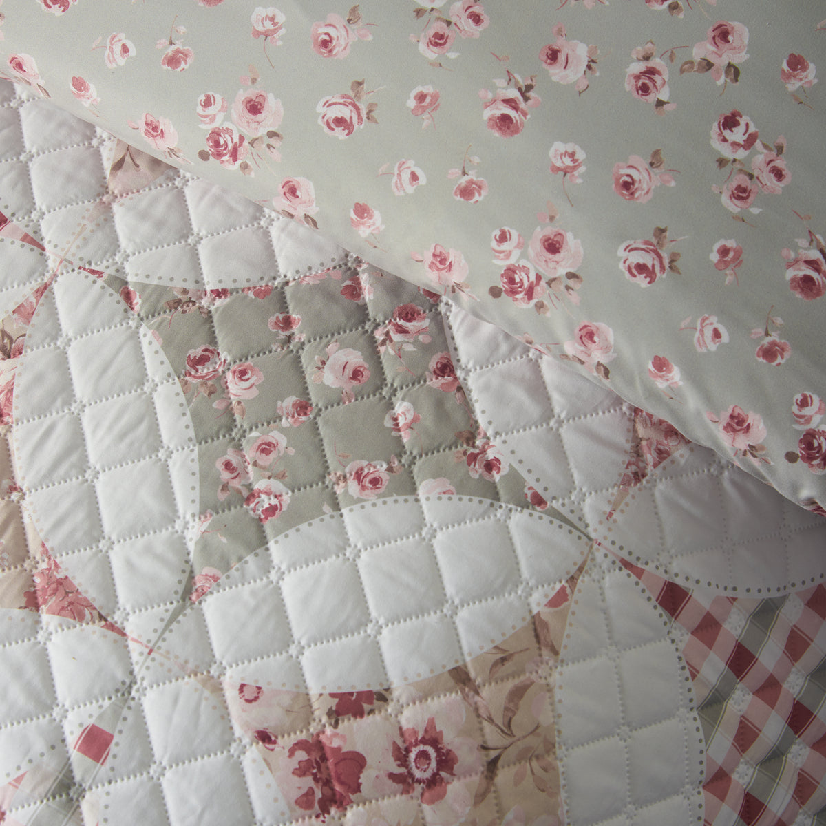 Catherine Lansfield Pinsonic Patchwork Duvet Cover Bedding Set Green