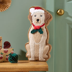 Catherine Lansfield Christmas Dog Filled Cushion Cream Red