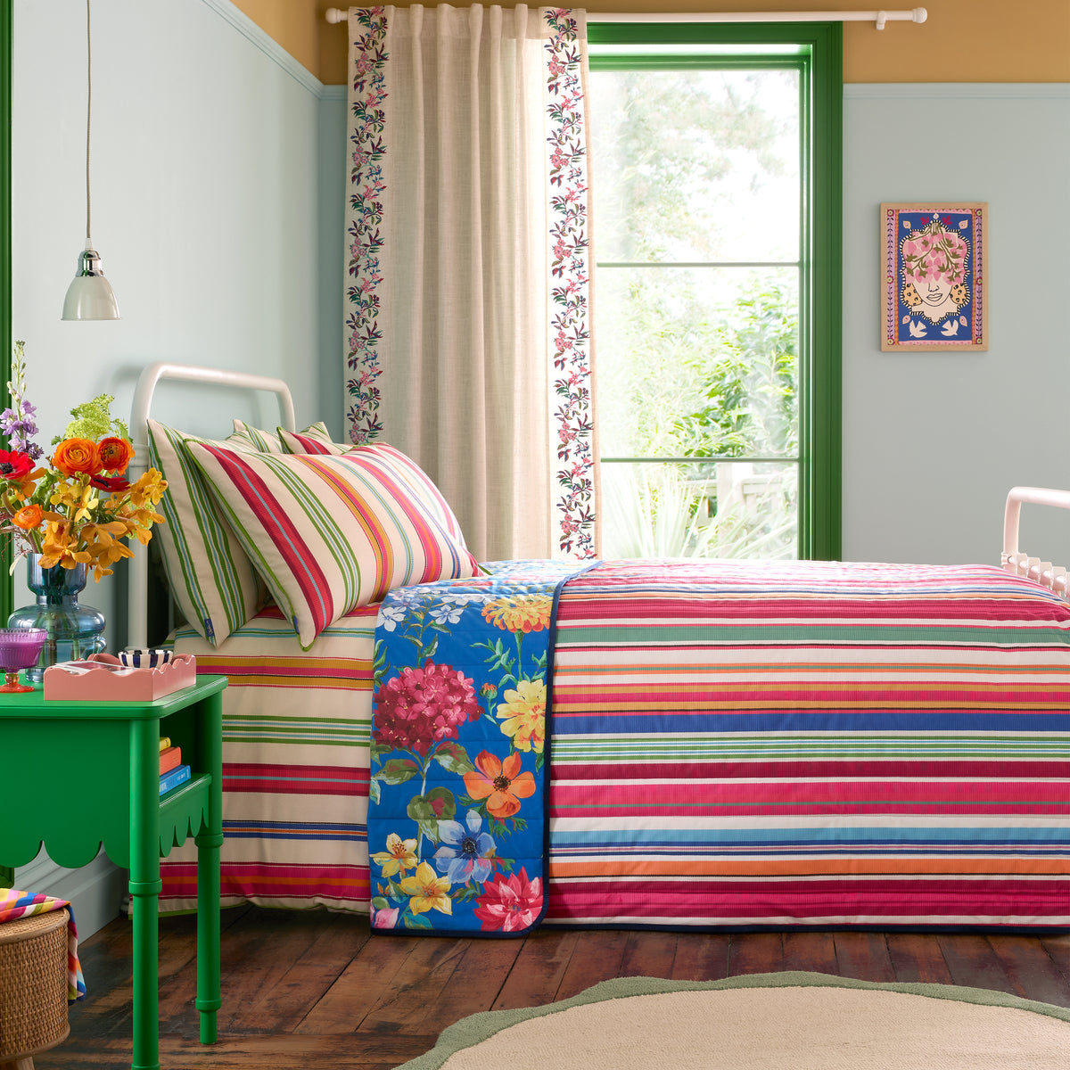 Sophie Robinson Darling Floral Stripe 240cm x 260cm Bedspread Bright