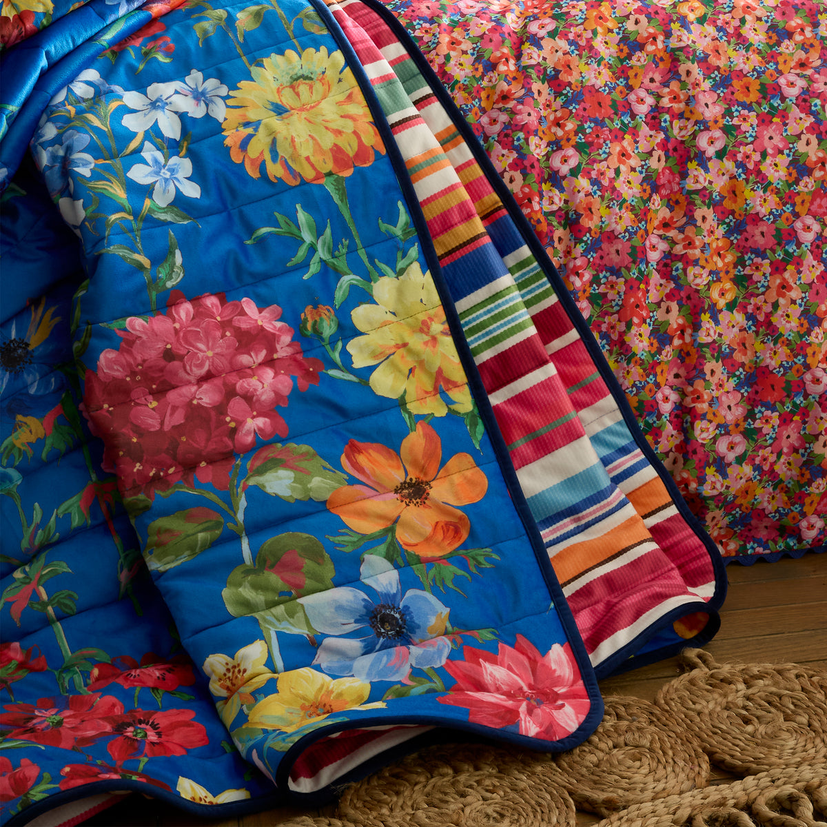 Sophie Robinson Darling Floral Stripe 240cm x 260cm Bedspread Bright