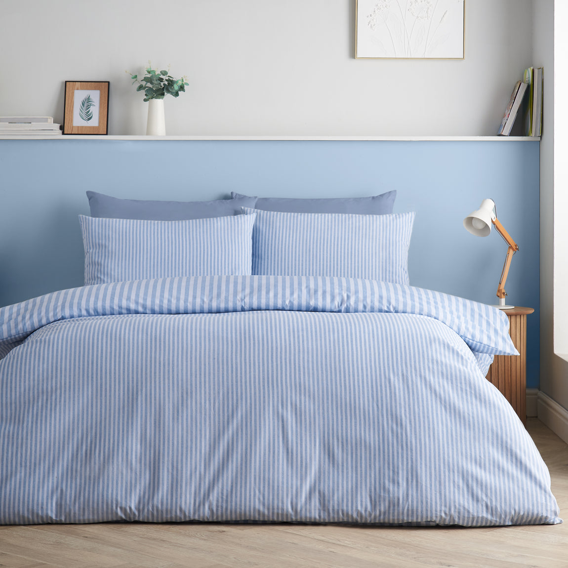 Catherine Lansfield Epping Textured Stripe Duvet Cover Bedding Set Blue
