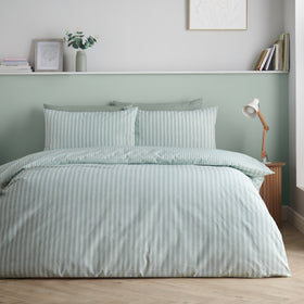 Catherine Lansfield Epping Textured Stripe Duvet Cover Bedding Set Green