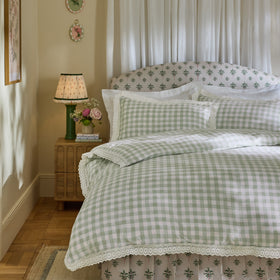 Cath Kidston Painted Gingham Lace Duvet Cover Bedding Set Green