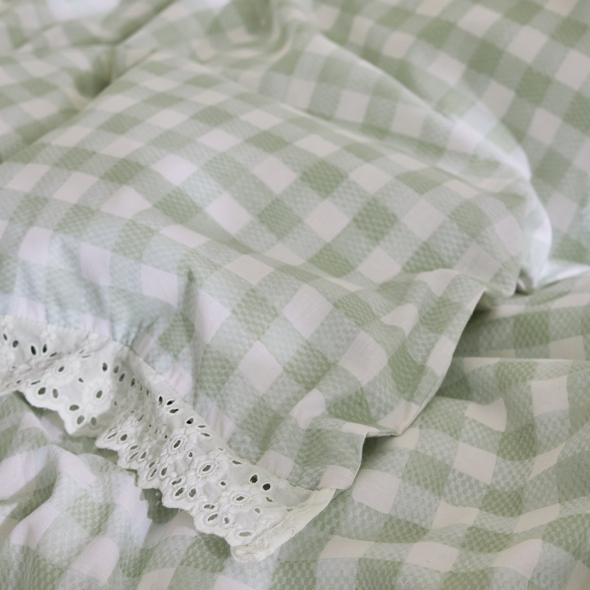 Cath Kidston Painted Gingham Lace Duvet Cover Bedding Set Green