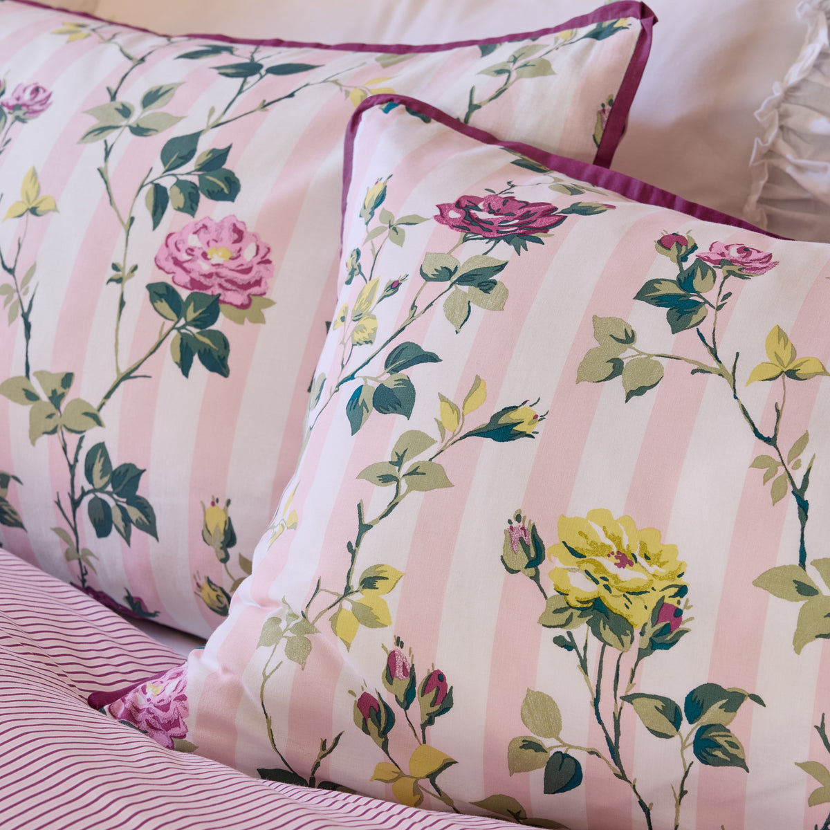 Cath Kidston Climbing Rose Stripe Duvet Cover Bedding Set Pink