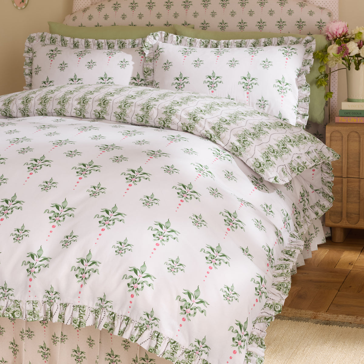 Cath Kidston Cath Crest Floral Duvet Cover Bedding Set Green