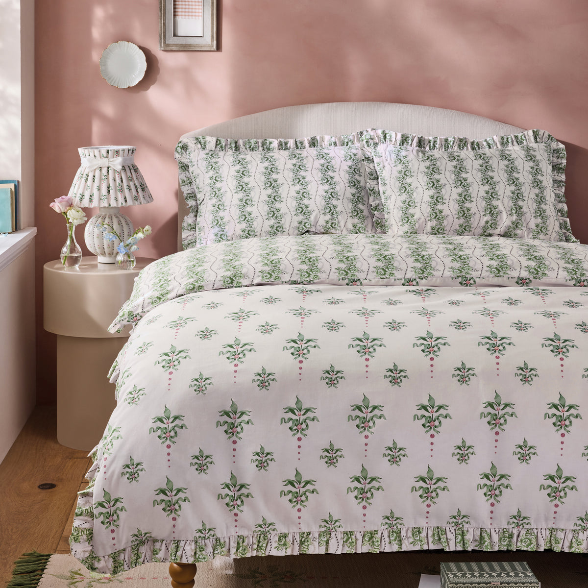 Cath Kidston Cath Crest Floral Duvet Cover Bedding Set Green