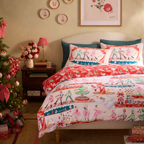 Cath Kidston Christmas Nutcracker Scene Duvet Cover Bedding Set Red Natural