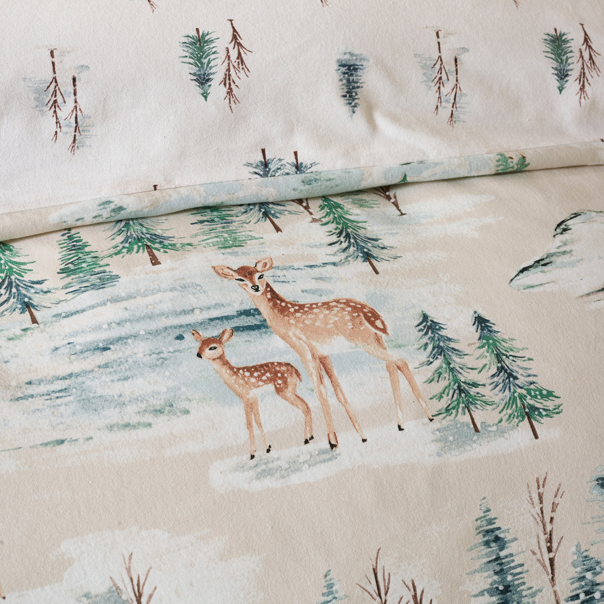 Catherine Lansfield Brushed Christmas Deer Duvet Cover Bedding Set Natural