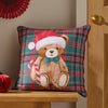 Catherine Lansfield Christmas Tartan Teddy Bear 45cm x 45cm Filled Cushion Green