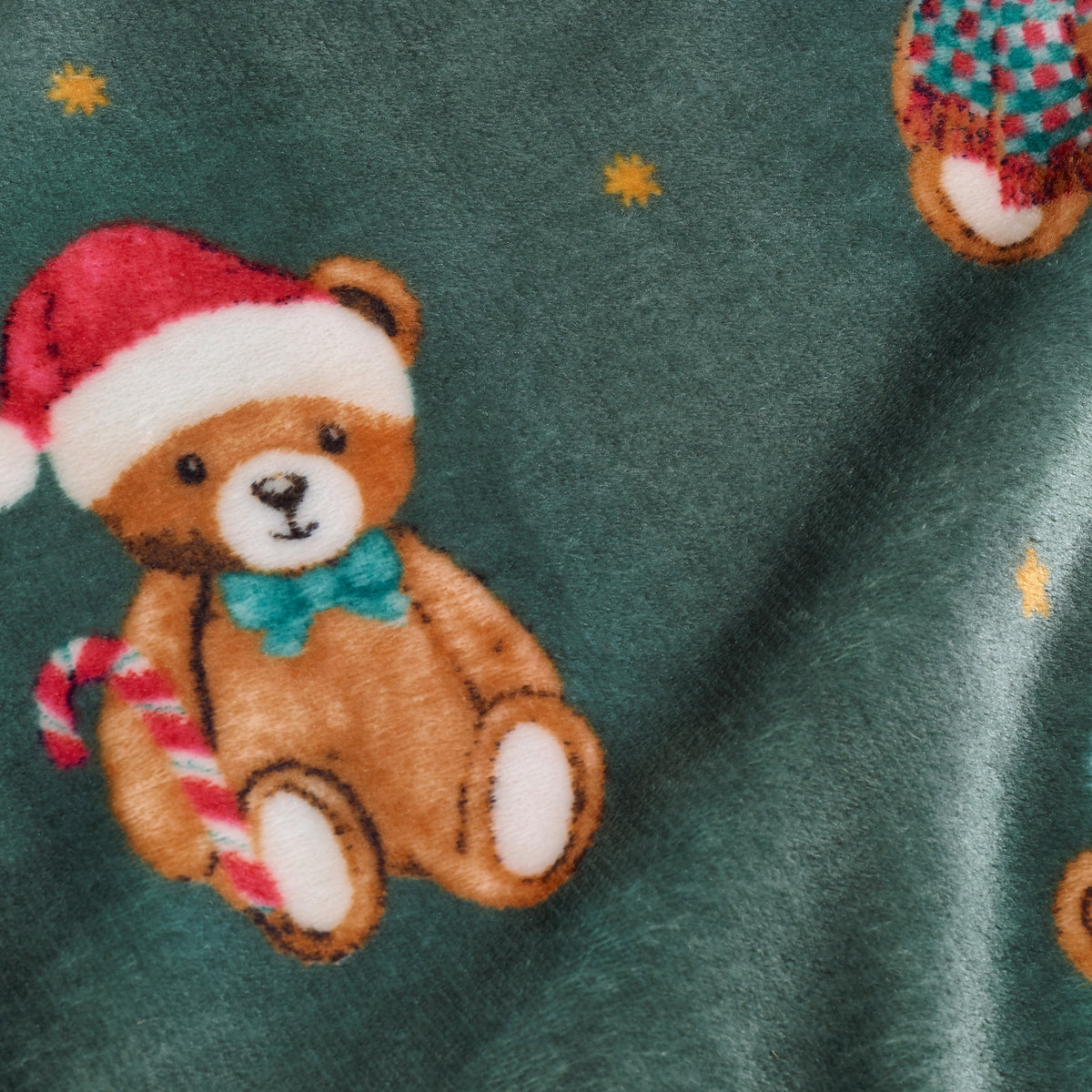 Catherine Lansfield Christmas Tartan Teddy Bear Throw Green