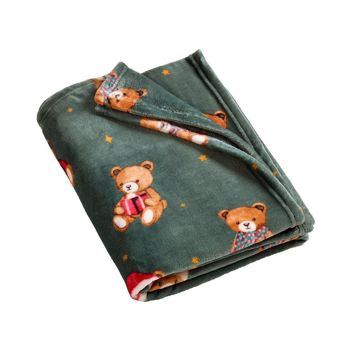 Catherine Lansfield Christmas Tartan Teddy Bear Throw Green