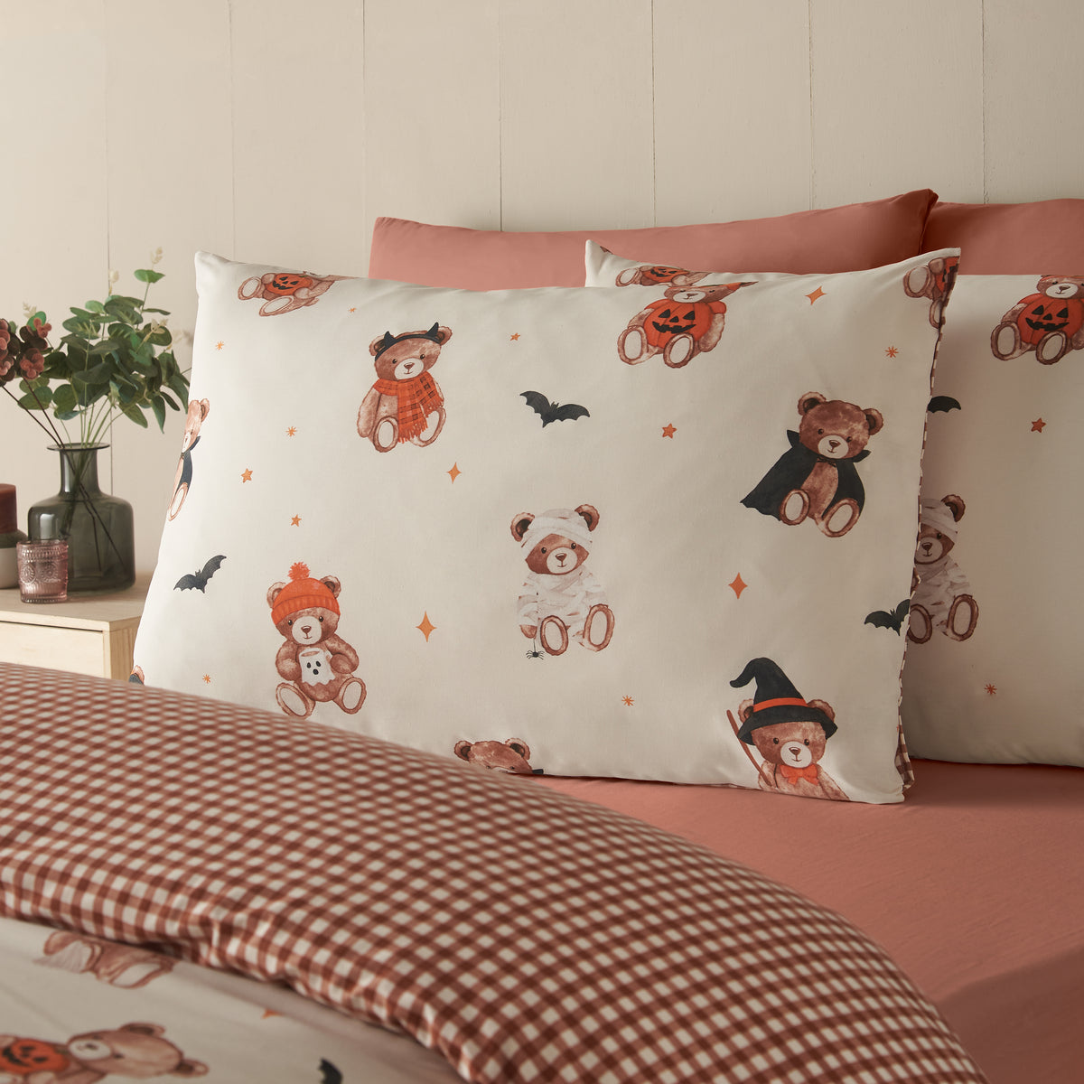 Catherine Lansfield Halloween Scare Bears Duvet Cover Bedding Set Cream