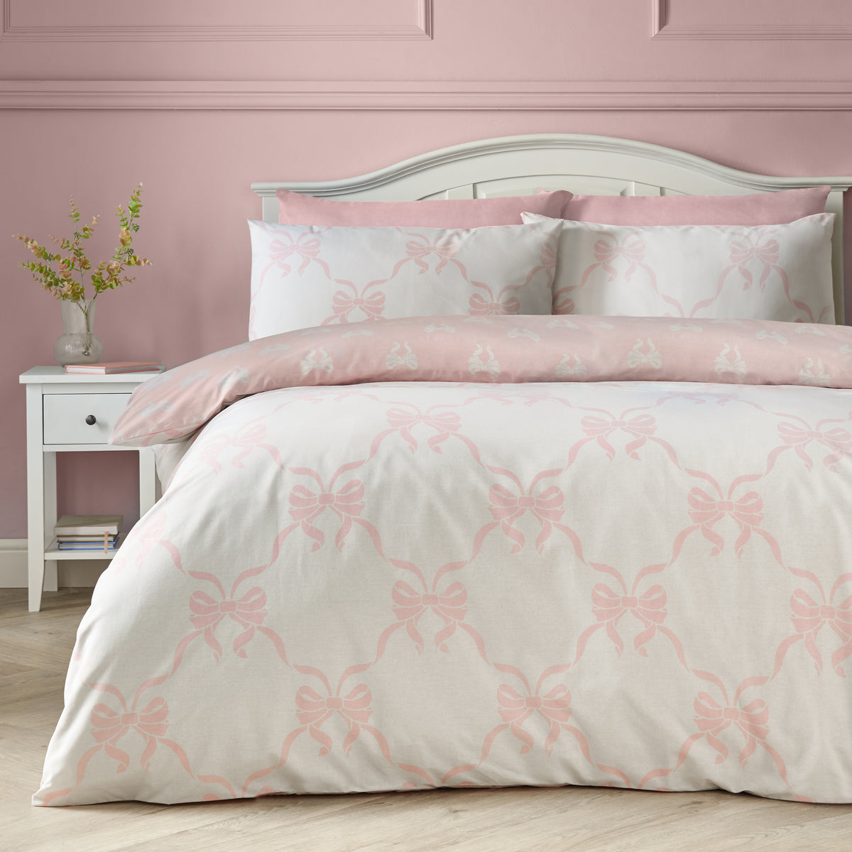 Catherine Lansfield Pretty Bows Duvet Cover Bedding Set Pink