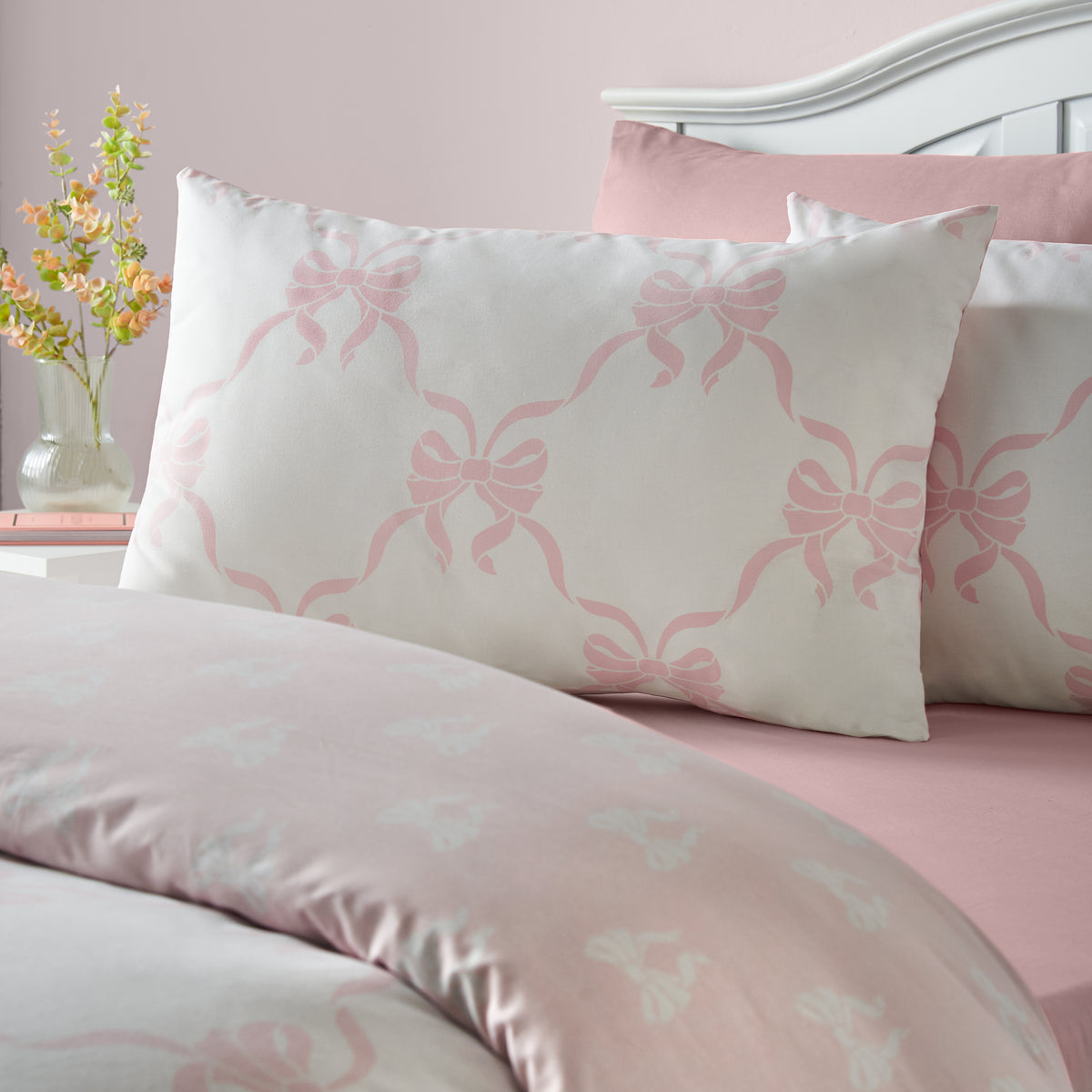 Catherine Lansfield Pretty Bows Duvet Cover Bedding Set Pink
