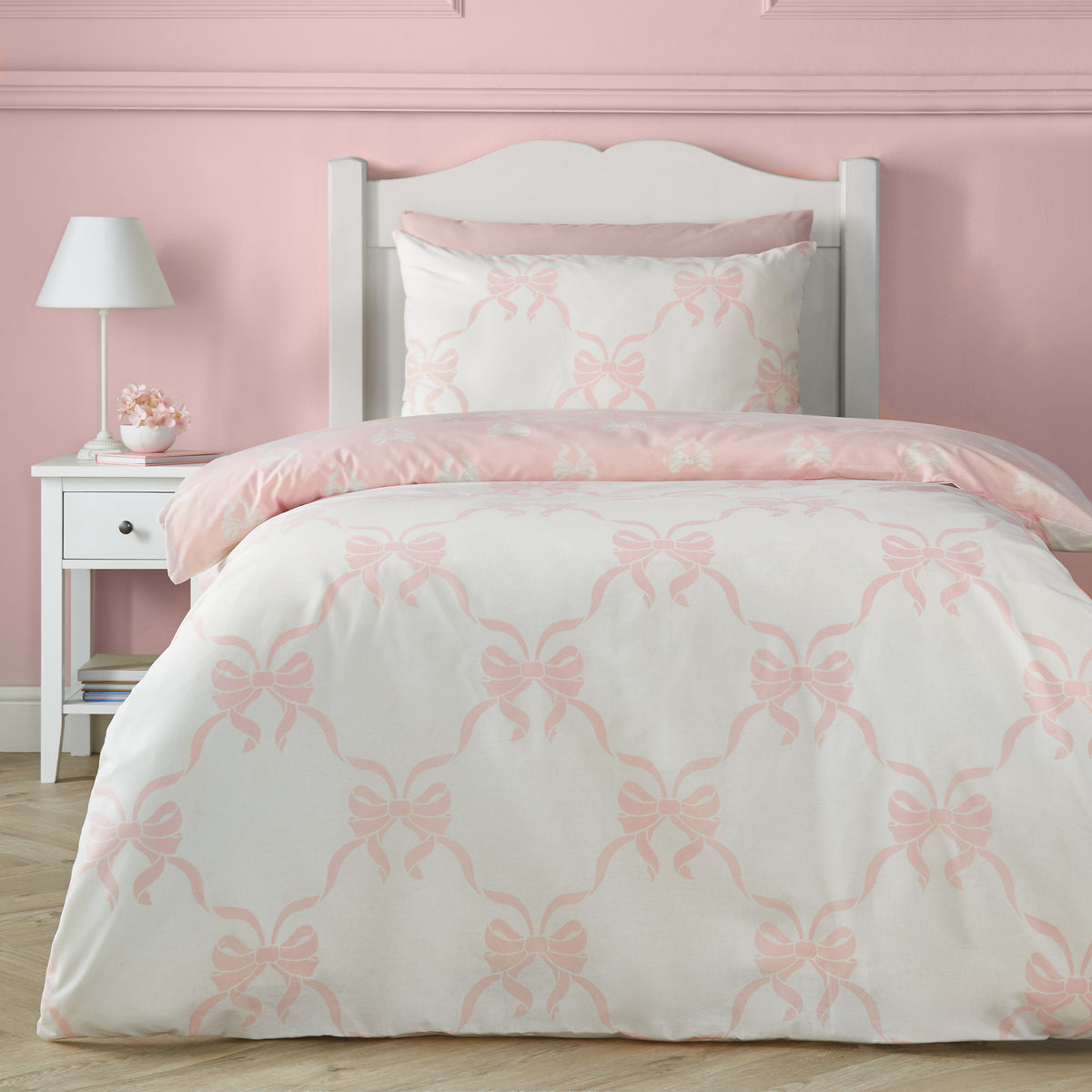 Catherine Lansfield Pretty Bows Duvet Cover Bedding Set Pink