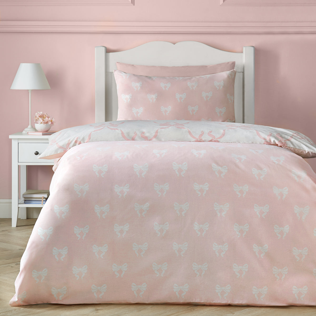 Catherine Lansfield Pretty Bows Duvet Cover Bedding Set Pink