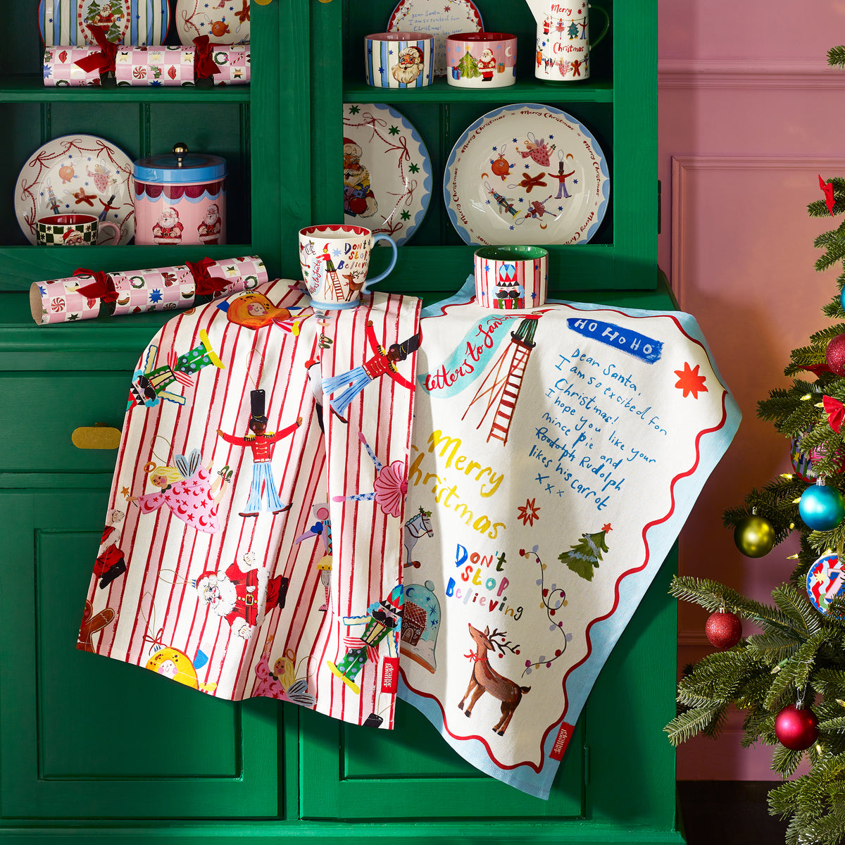 Eleanor Bowmer Dear Santa Pair of Tea Towels Bright