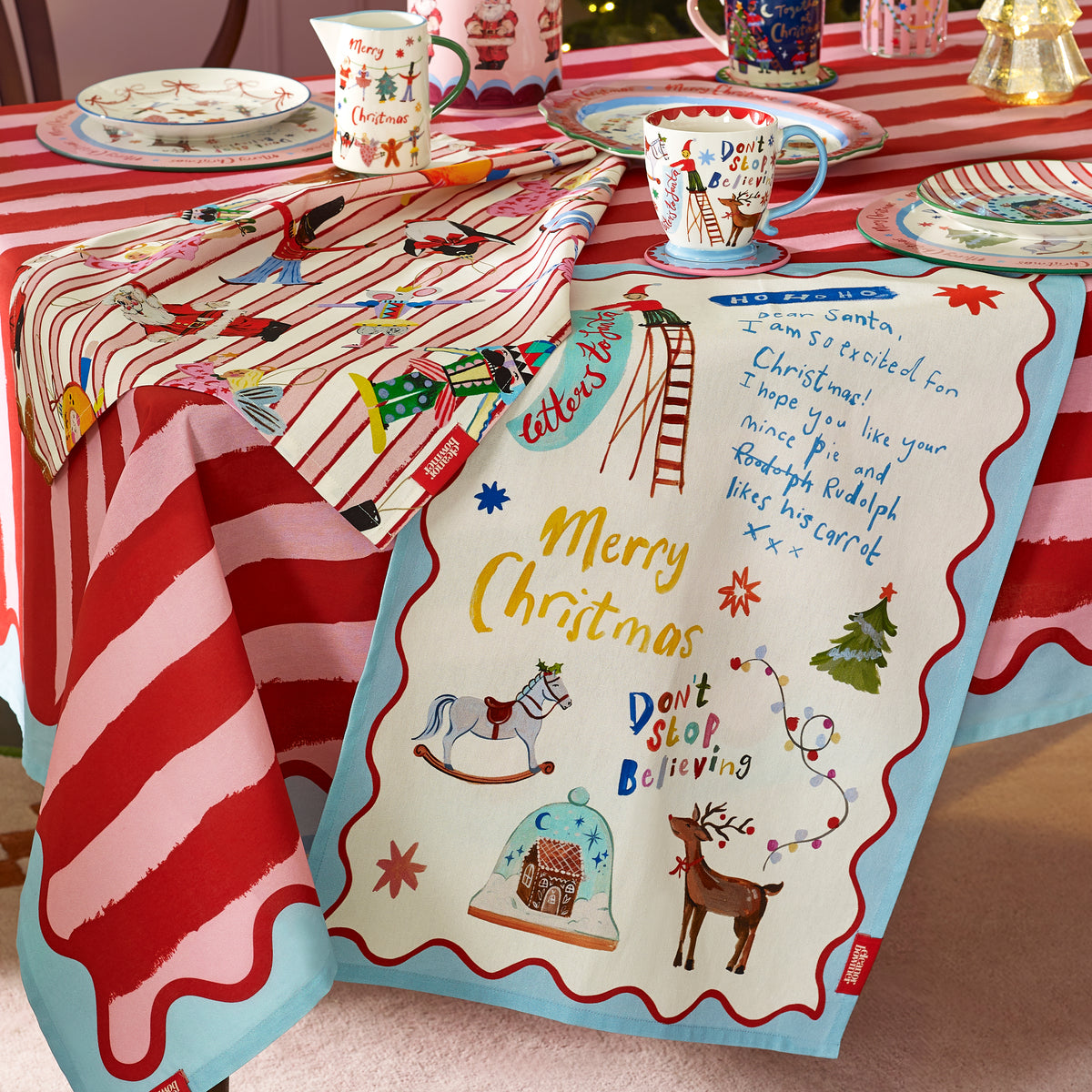 Eleanor Bowmer Dear Santa Pair of Tea Towels Bright