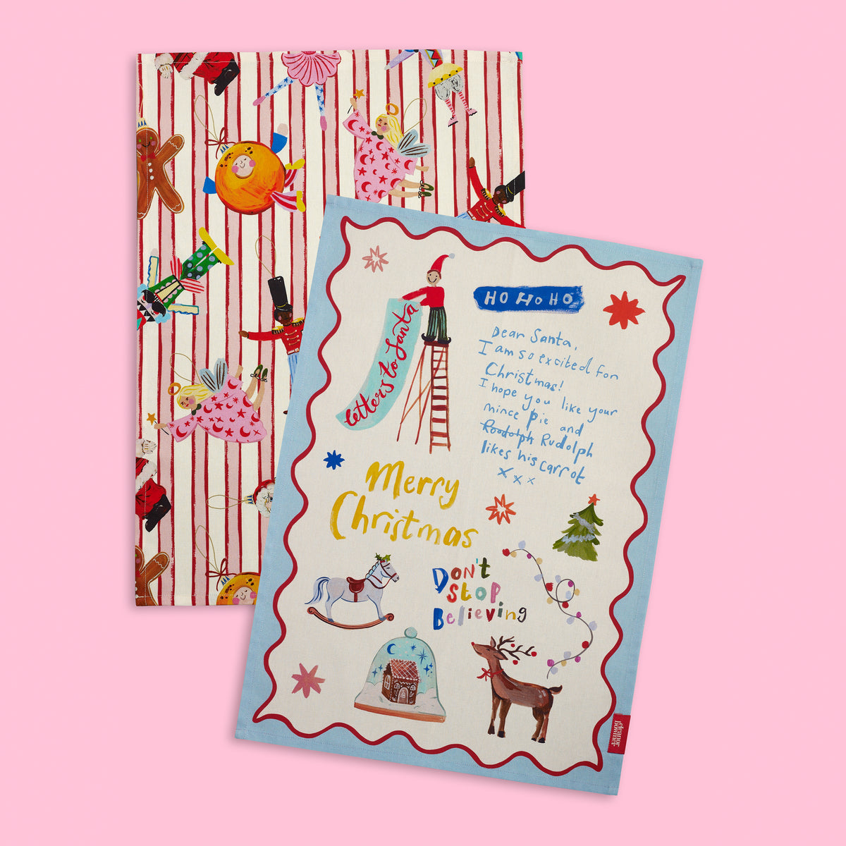 Eleanor Bowmer Dear Santa Pair of Tea Towels Bright